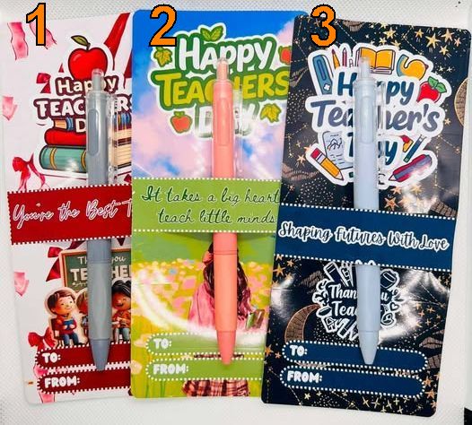 A colorful pen as a gift, in a gift package mentioning Happy Teachers Day